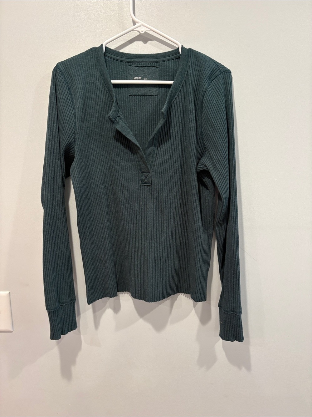 aerie Ribbed Long-Sleeve Henley Top - Teal Green ptp 18-24 - Picture 3 of 6